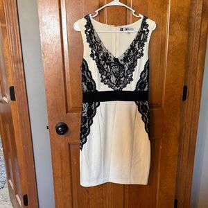 Jennifer Lopez Cream Mini Dress with Black Lace Accents